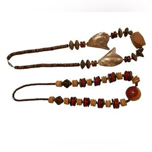 Wooden bead necklace with shell